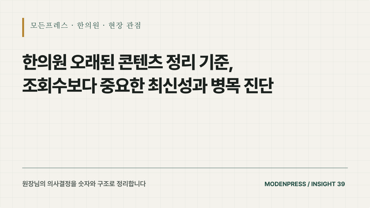 한의원 오래된 콘텐츠 정리 기준, 조회수만 보고 지우면 안 되는 이유